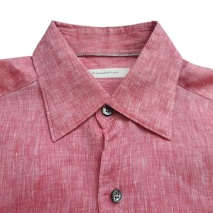 ERMENEGILDO ZEGNA Linen Perfect Summer Shirt Long Sleeves Heather Red Size Small
